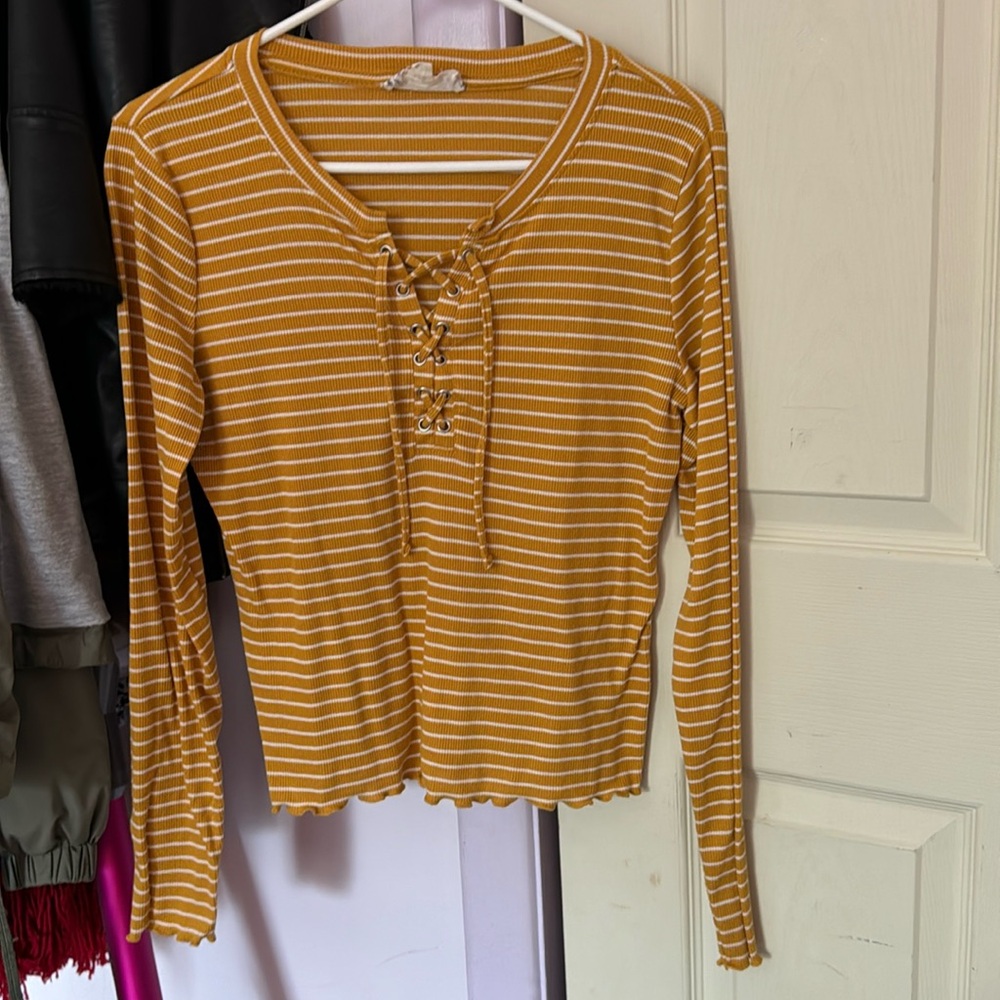 Pink Republic Striped Lace-Up Shirt
